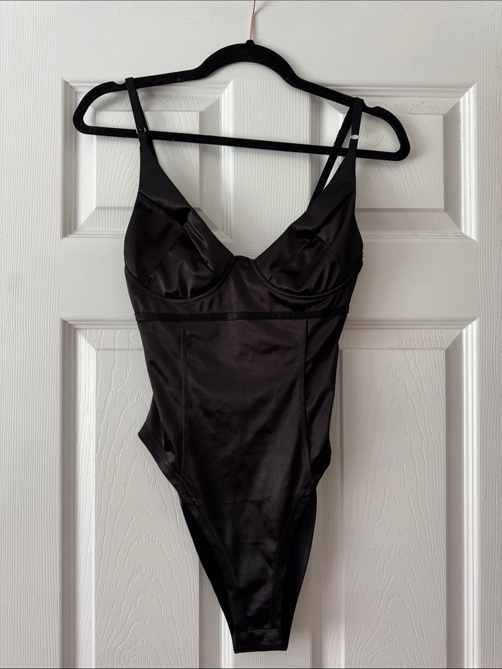 black satin bodysuit